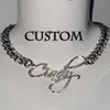 Customized Fashion Stainless Steel Art Name with Cuban Chain Necklace Personalized Letter Choker Pendant Nameplate Gift