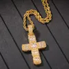 Gold and Silver Micro Pave Stainless Steel Chain Cross Pendant Necklace