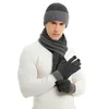 Inverno Knit Beanie Hat Touch Screen Luvas Crânio Caps Longo Lenço Manter Quente 3 Peças Definir Máscaras de Ciclismo