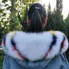 Super Large 100%real Fox Fur Collar Furtrim for Down Coat Hood Women Winter Warm Scarf Luxury H0923