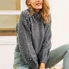 Kvinnor Pearl Sweater Knitted Grey CrewNeck Pullovers Casual M0133 Höst Vinter 210514