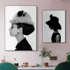 Czarno -biała ścienna sztuka na płótnie plakaty portretowe i grafiki Audrey Hepburn Girl Wall Picture do dekoracji salonu