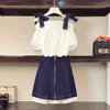 4XL plus size fashion women's suit chiffon one-shoulder blouse looks thin + two-piece skirt 210520