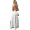 Femmes robe tempérament dentelle blanche es col en V profond dos nu fendu Sexy longue été Maxi es mode 210513