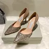 2023 high quality Designer Party Wedding Shoes Bride Women Ladies Sandals Fashion Sexy Dress Pointed Toe Heels Leather Glitter Size 35-40