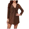 Casual Dresses Elegant For Women 2022 Fall Long Sleeve Sexy Mini Dress Female Evening V-Neck Bright Wrap Party Office Shirt