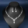 Earrings & Necklace Jewelry Set For Women White Cubic Zirconia Two Piece Allergy Free Bridal Wedding Party Dress