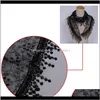 Envolve chapéus, luvas moda aessóriosfashion lace sheer floral impressão triângulo véu lenços mulheres mantilla tassel senhoras lenço bonito xaile sexo