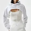 Za Kvinnor Sommar Sexig Mode Super Short Hoodie Hiohop Drawstring Långärmad Öppna Bröst Easy Tops Ropa Mujer Kläder 210803