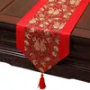 Stolt Rose Chinese Style Satin Table Runner Cloth Heminredningsflagga med Tassel Creative Cover 210708