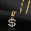 Strass US Dollar argent signe pendentif collier hommes rappeur Hip Hop Punk longue chaîne collier femmes déclaration colliers cadeau