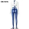 CM.YAYA Women Set Mesh See-through Halter Bandage Body Pencil Pants Due set da 2 pezzi Sexy Night Clubwear Abiti estivi 2021 X0709