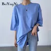 Beiyingni harajuku bawełna plus rozmiar t shirt kobiety jednolity kolor vintage hipster z krótkim rękawem t-shirt kobieta casual zwykła top kobieta 210416