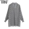 TRAF Women Fashion met Pockets Oversized Houndstooth Blouses Vintage lange mouw Side Slees Hem Vrouwelijke shirts Chique Tops 210415