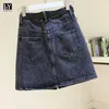 Ly Varey Lin Spring Summerカジュアル女性の高腰AラインミニJeansブラックスカートBlue Denim Skirt 210526