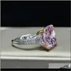 Zespół pierścieni Biżuteria Drop Dostawa 2021 925 Sterling Sier Sparkling Square Pink Yellow White High Carbon Diamond Ring Women Żydów Prezenty Drlfj