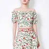 Bohemian Print Two Piece Set For Women Slash Neck Short Sleeve Shirt High Waist Maxi Skirts Female Sets Summer 210520