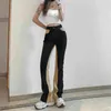 Black Khaki Patched Y2K Flare Jeans для девочек женская мода тощий женские винтажные джинсовые брюки с высокой талией брюк Harajuku 210415