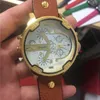 Cagarny Men's Watches Men Fashion Quartz Wristwatches Cool Big Watch Leather Bracelet 2 Times Military Relogio Masculino D6820 X0625