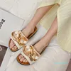 2021 Summer Ladies Slides Fashion Big Golden Chain Sandals Round Head Slippe Flat Heel Casual Tippers Flip-Flops