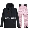 Ski -pakken vrouwen mannen kleding set snowboard capuchon winter warme ski pak sneeuwjack jas broek bergbroek regen 2021