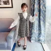 Meninas roupa xadrez dres + blusa vestuário adolescente estilo casual outono outono crianças tracksuit 6 8 10 12 14 210527