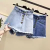 Plus Size Vintage Single Breasted Denim Shorts Femmes Casual Tassel Ripped Jeans Summer Girl Jupes 210724