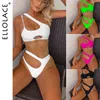 Elace Sexy Neon Bikini Costume Da Bagno Donna Scava Fuori Push Up Bikini Set Costumi Da Bagno Donna Monokini Costume Da Bagno Estate Beach Wear X0522