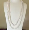 8-9mm White Natural Pearl Beaded Necklace 48inch 925 Silver Clasp Women's Gift Jewelry