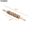 Tenske 38x5cm Jul Embossing Rolling Pin Frosty Mönster Träbakning Kakor Biscuit Verktyg Fondant Cake Graverad Roller SE 211008