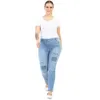 Hanezza Plus Size Mulheres Moda Vestuário de Verão Pedra Detalhada Rasgada Alta Ascensão Full-Lenght Elegante Denim Calças 2xl-7XL Grande 210809