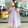 Mesh Baby Dress Summer Girl Enfant Birthday Princess Dress Bow Floral Children's Puff Dresses 2 to 12 Years Old Girl Dress Q0716