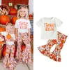 Kids Baby Meisjes Kleding Set 2021 Zomer Meisje Korte Mouw Letter T-shirt + Floral Flared Pants Casual Children Outfits