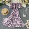 Mode Frauen Strand Kleid Sommer Off Schulter Sexy Midi Weibliche Vestidos Elegante Damen Rüschen Violet Lange Robe 210525