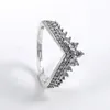 Transparent CZ Diamond Princess Wishing Ring Set Original Box Lämplig för Pandora 925 Sterling Silver Ladies och Girls Wedding Crown Ring