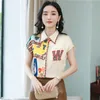 Sommer Koreanische Mode Satin Frau Hemden Büro Dame Kurzarm Geknöpftes Hemd Plus Größe XXL Blau Damen Tops Bluse 210531