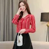 Jesień Koreański Stripe Kobiet Koszule Długie Rękaw Lalki Kołnierz Bluzki Blusas Mujer De Moda Sweet Fashion 6769 50 210510