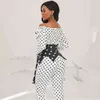 Women Polka Dot Off Shoulder Jumpsuit Ruffle Patchwork Black Waist Corset Sexy Club Party Blackless Long Sleeve Elastic Overall 210416