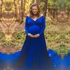 Moederschap fotografie rekwisieten moederschap jurk zwangere v-hals uit schouder lange mouwen foto shoot Maxi zeemeermin baby douche jurk Q0713