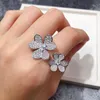 Anéis de cluster qualidade moda jóias pave zircon rosa cor de ouro flor dupla aberta para mulheres pode ajustar tamanho dj1452202i