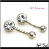 Bell Button Drop Lieferung 2021 G23 Titan Bauchnabelpiercing Nabelringe gebogen 14G Kristall Double Clear Stone Gem Fashion Body Piercing Schmuck V