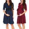 Maternity Clothes Pregnant Dresses Maternity Dresses Pregnancy Clothes Women Solid Color Formal Dress 2019 Casual V-Neck Dresses Q0713