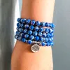 SN1536 Blue Regalite Jasper 108 Mala Yoga Bracelet 새로운 디자인 로터스 매력 여성용 팔찌 Handamde Meditation 불교 쥬얼리