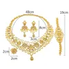 Dubai Women Gold Color Sieraden Sets Afrikaanse bruidsbruiningscadeaus voor S Arabische ketting Bracelet oorbellen Ring Set 210720228Q