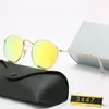 2022 Classic Design Brand Round Sunglasses UV400 Eyewear Metal Gold Frame Glasses Men Women Mirror glass Lens Sunglass with box