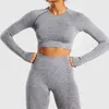 Women 2 Pieces Yoga Set Sport Suit Gym Wear Workout Clothes Long Sleeve Crop Top High Waist Leggings Fitness Sports 210802