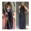 JOCoo Jolee Vintage Bawełna Luźna Koszula Sukienka Casual Streetwear Plus Size Sundress Kobiety Gothic Bez Rękawów Czaszka Drukuj Długa Dress 210518