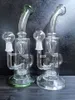 Bong 9.5 Inch tall oil burner dab rig glass oil rigs recycler smoking water pipe clear green joint size 14.4mm glass recycler oil rig cheechshop selling