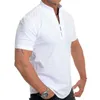 Botão sólido dos homens Verão Manga Curta Slim Fit Tee Casual Camisetas Músculo Top Daily Fashion Wear 210629