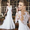 Vintage 2021 Romantik Uzun Kollu Denizkızı Gelinlik Aplike Dantel Dantel Boyun Gelin Elbise Vestidos Novia Robe De Mariage